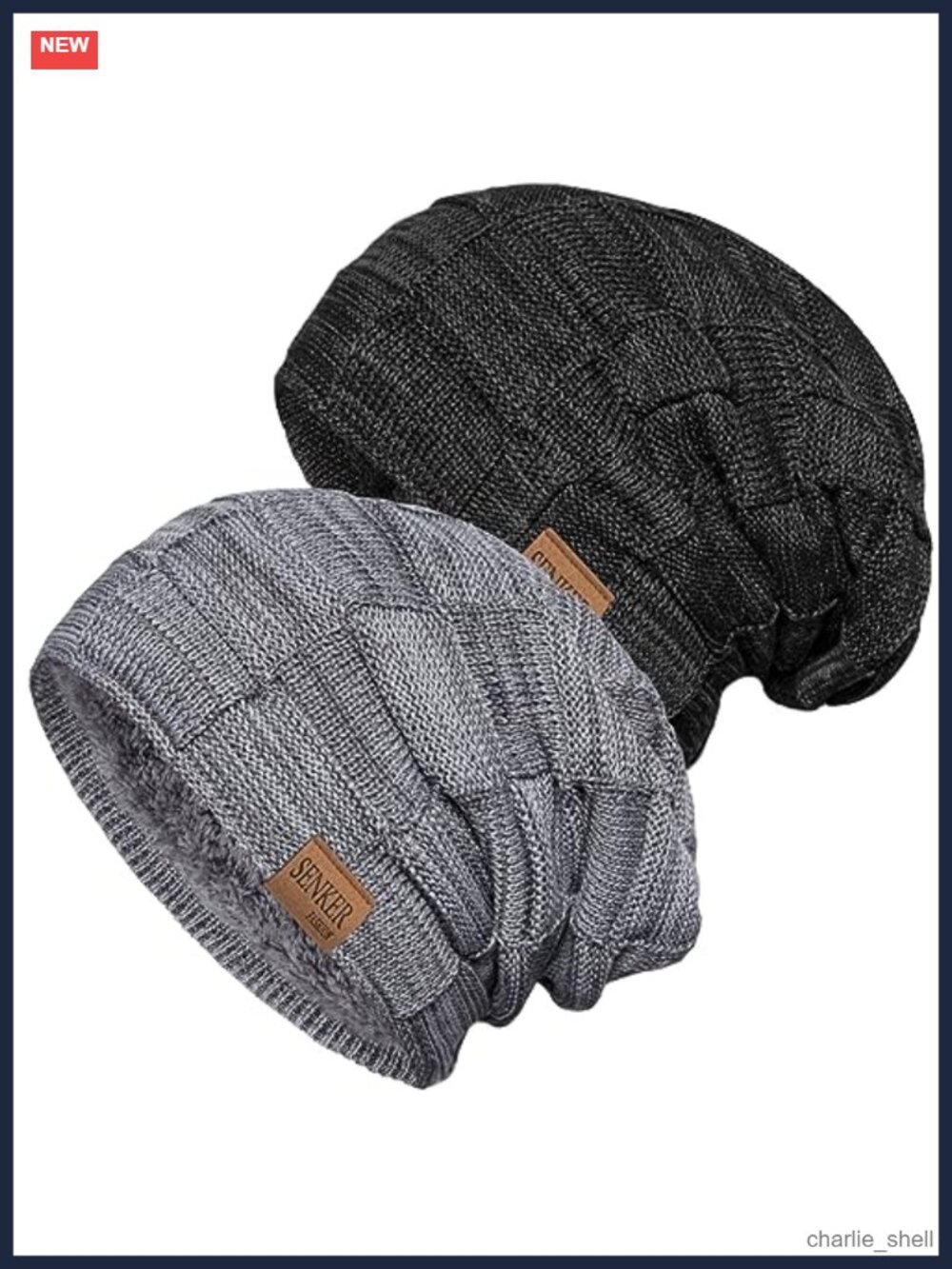 2 Pc Slouchy Beanie Hats Acrylic Fleece Lined Winter Skull Caps